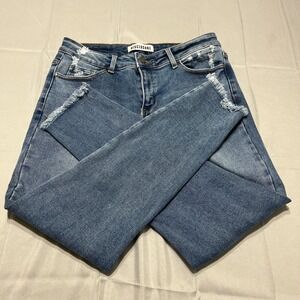 Disclosure Distressed Skinny Jeans 11/30 High Rise Raw Hem Stretch Denim Blue
